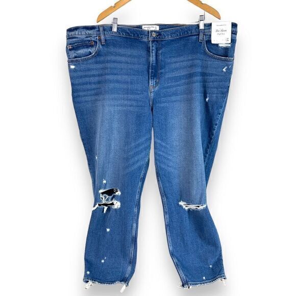 NEW Abercrombie & Fitch The Mom High Rise Jeans Womens 37‎ / 24W Blue Stretch - Picture 1 of 5